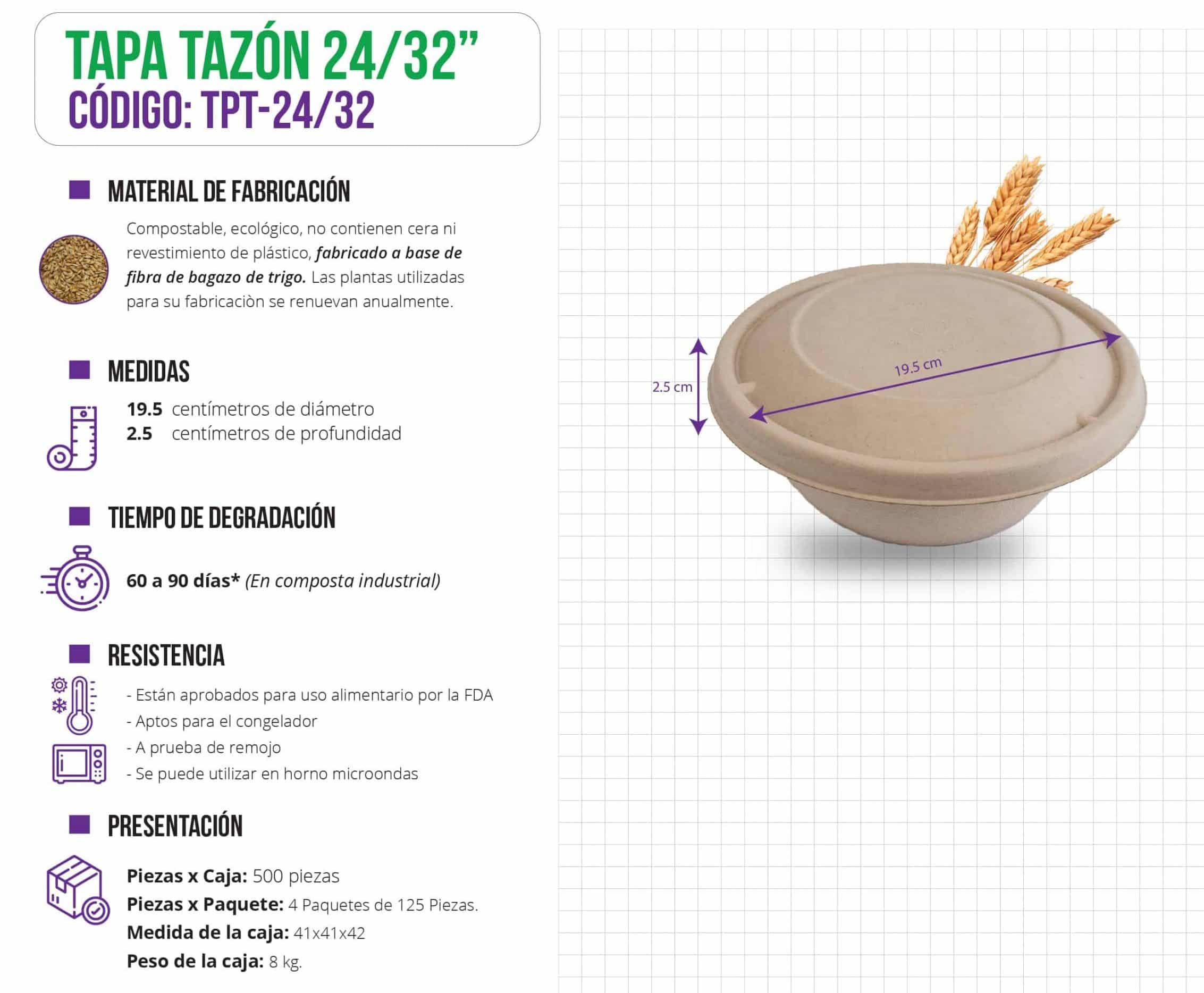 Platos Hondos + tapa 24 y 32 oz - Bagazo de trigo